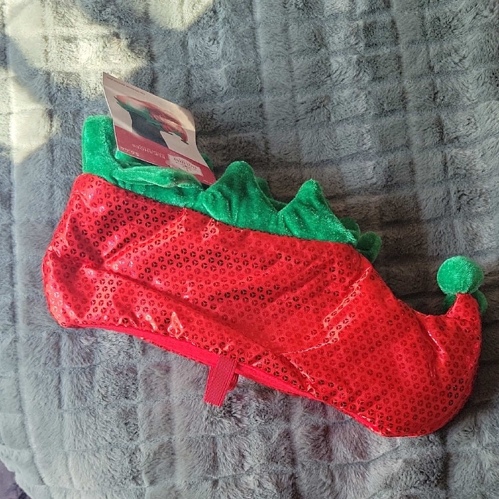 Holiday Time Red and Green Elf Shoe Cover